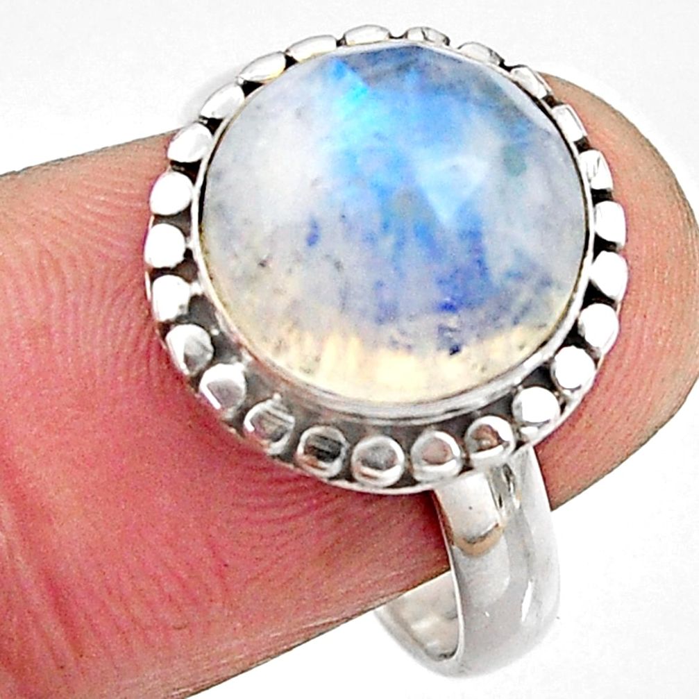 925 silver 6.01cts natural rainbow moonstone solitaire ring size 8 p91216