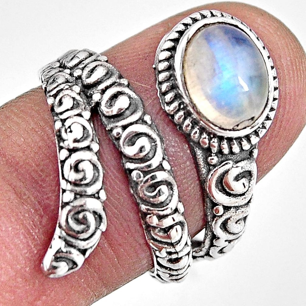 925 silver 2.20cts natural rainbow moonstone solitaire ring size 6.5 p92077