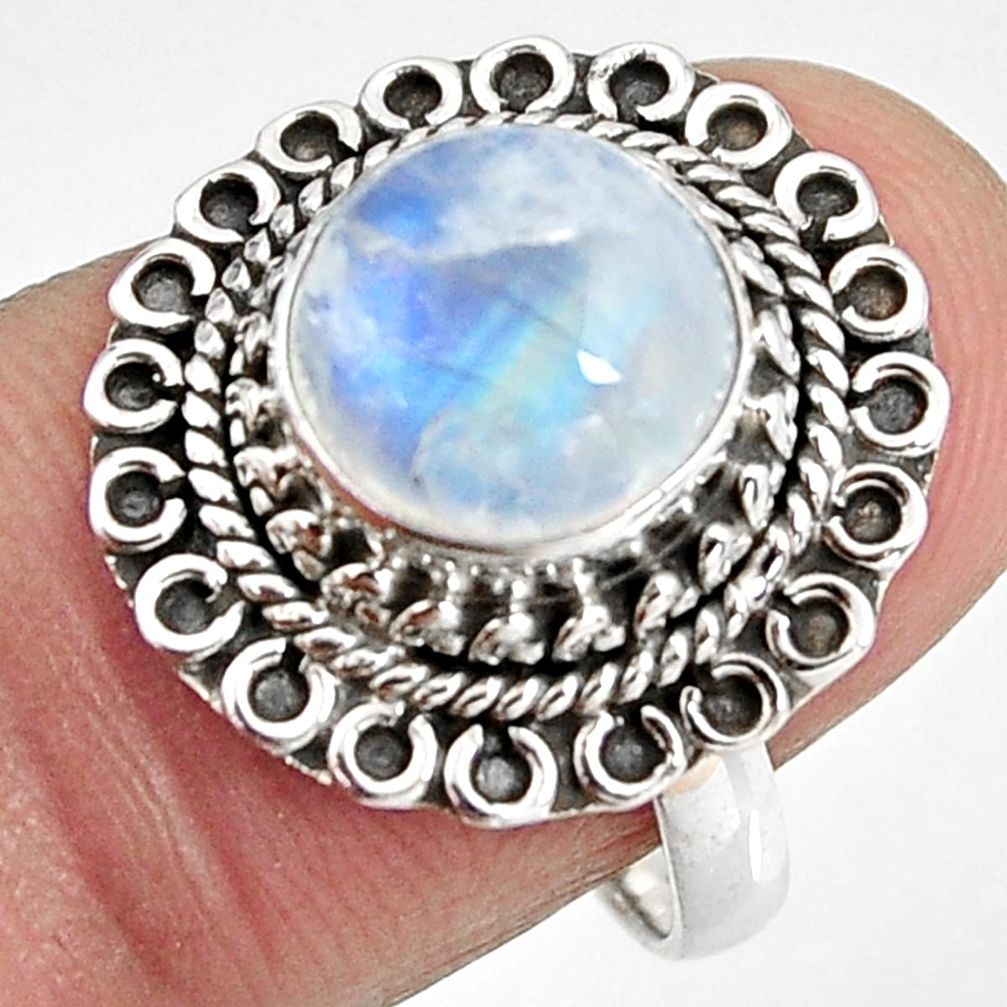 925 silver 4.84cts natural rainbow moonstone solitaire ring size 6.5 p92272