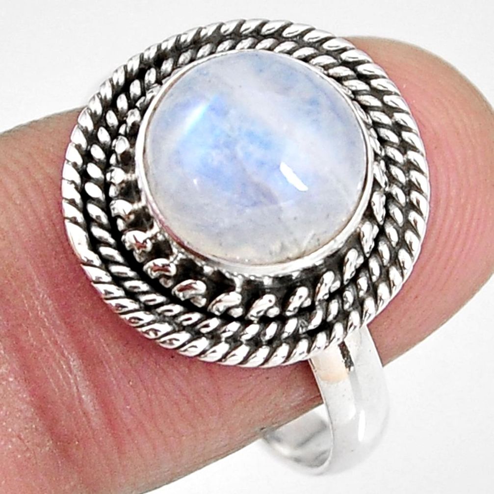 925 silver 4.92cts natural rainbow moonstone solitaire ring size 8.5 p92278