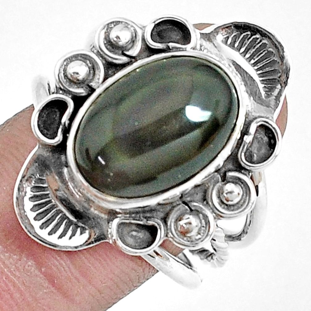925 silver 6.92cts natural rainbow obsidian eye solitaire ring size 8.5 p42320