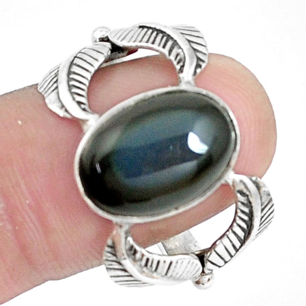 925 silver 6.31cts natural rainbow obsidian eye solitaire ring size 8.5 p42380
