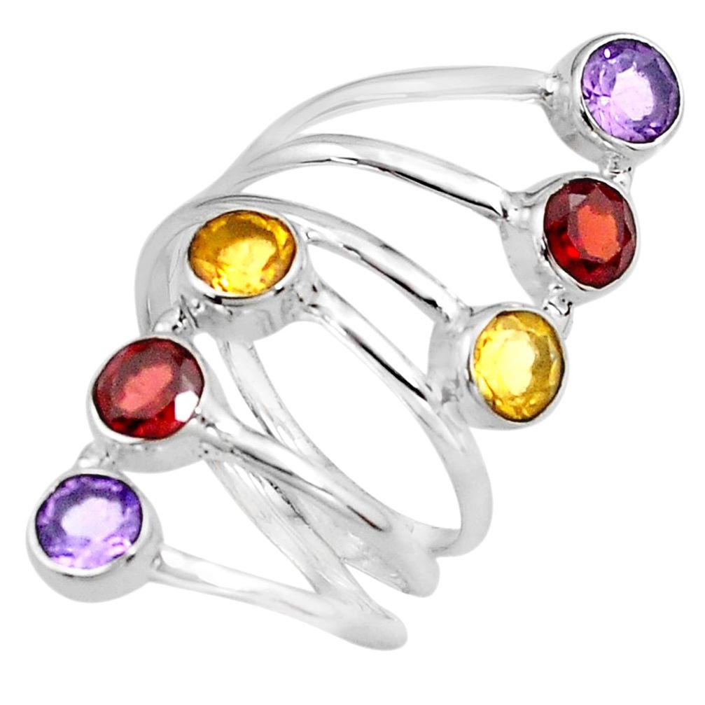 925 silver 5.32cts natural red garnet amethyst citrine ring size 9 p77771