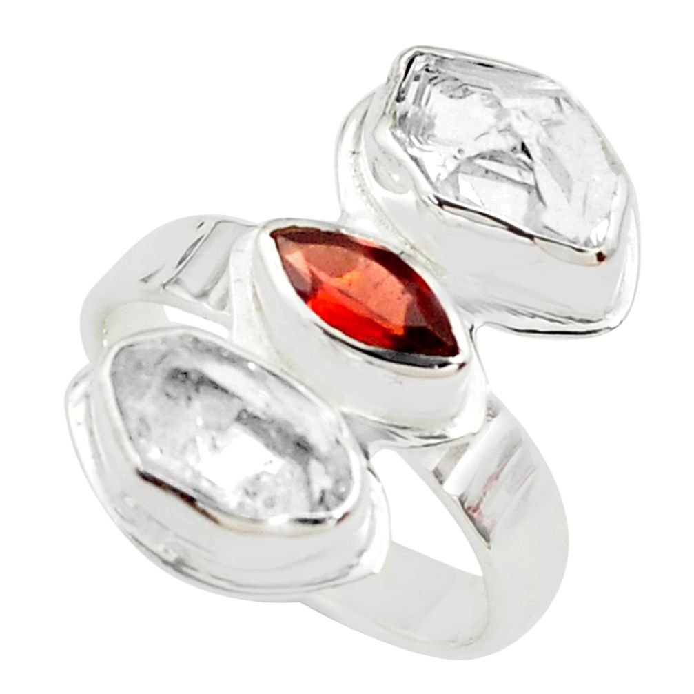 925 silver 9.86cts natural red garnet herkimer diamond ring size 7 p70898