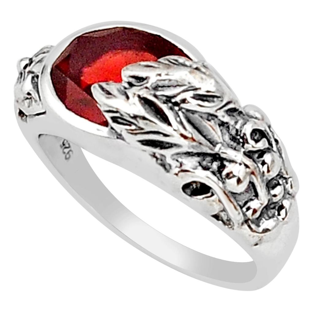 925 silver 4.48cts natural red garnet oval solitaire flower ring size 5.5 p81635