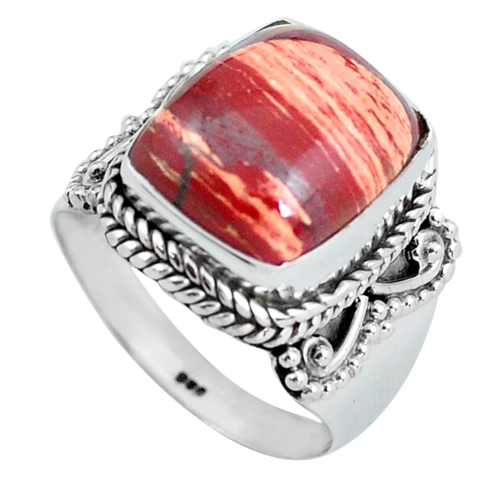 925 silver 6.32cts natural red snakeskin jasper solitaire ring size 7.5 d32097