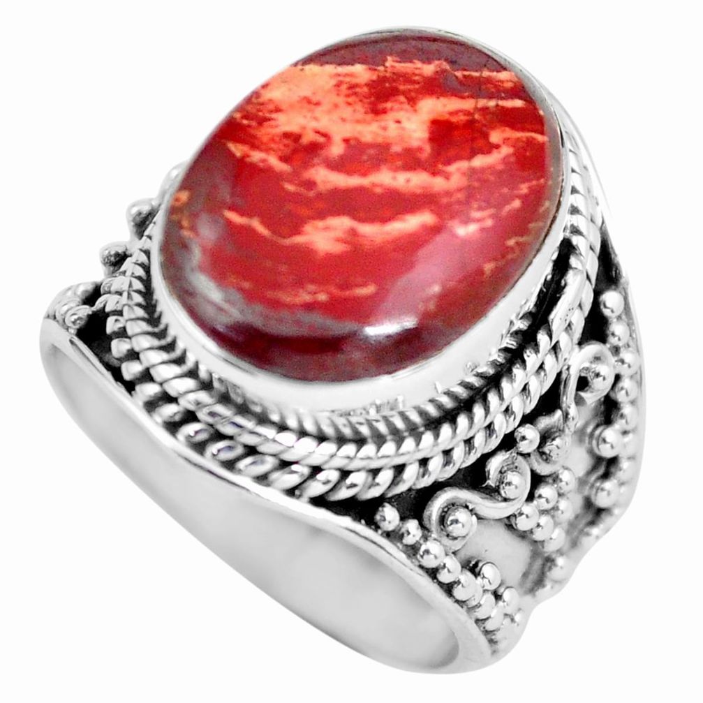 925 silver 8.03cts natural red snakeskin jasper solitaire ring size 6.5 d32147