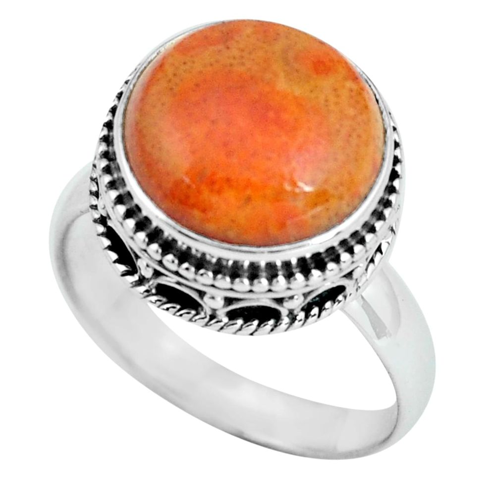 925 silver 6.83cts natural red sponge coral solitaire ring jewelry size 8 p67540