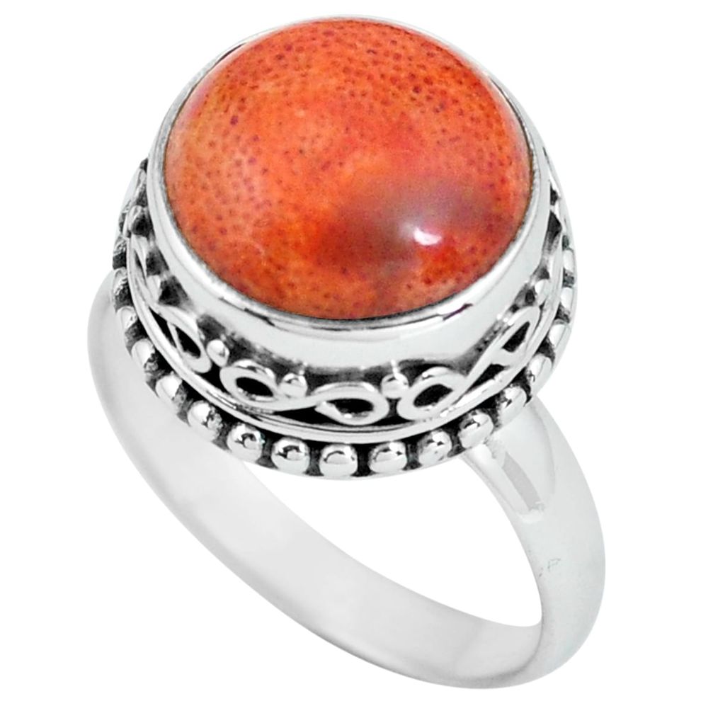 925 silver 7.04cts natural red sponge coral solitaire ring jewelry size 8 p67599