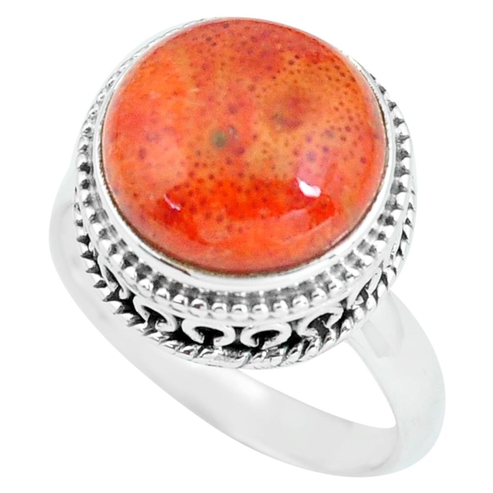 925 silver 6.63cts natural red sponge coral solitaire ring jewelry size 8 p67638