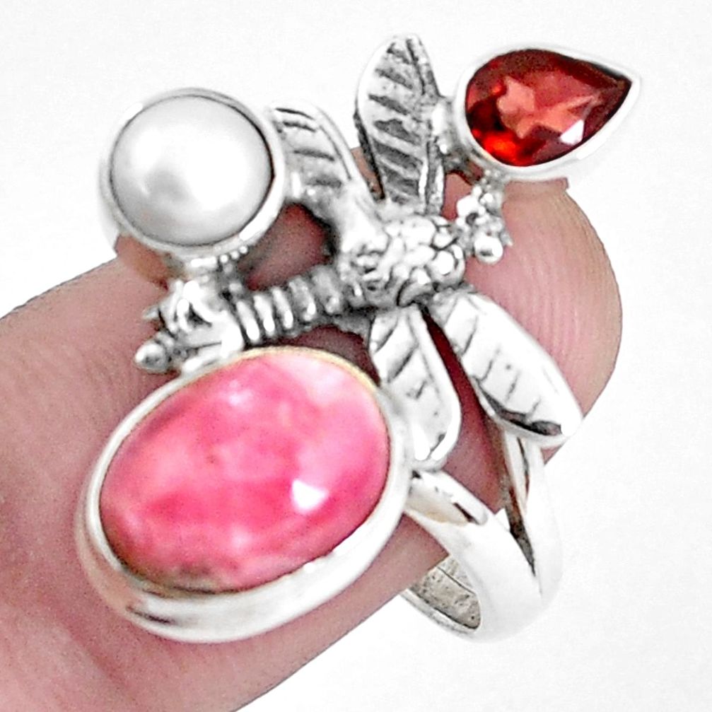 925 silver 7.51cts natural rhodochrosite inca rose dragonfly ring size 9 p42777