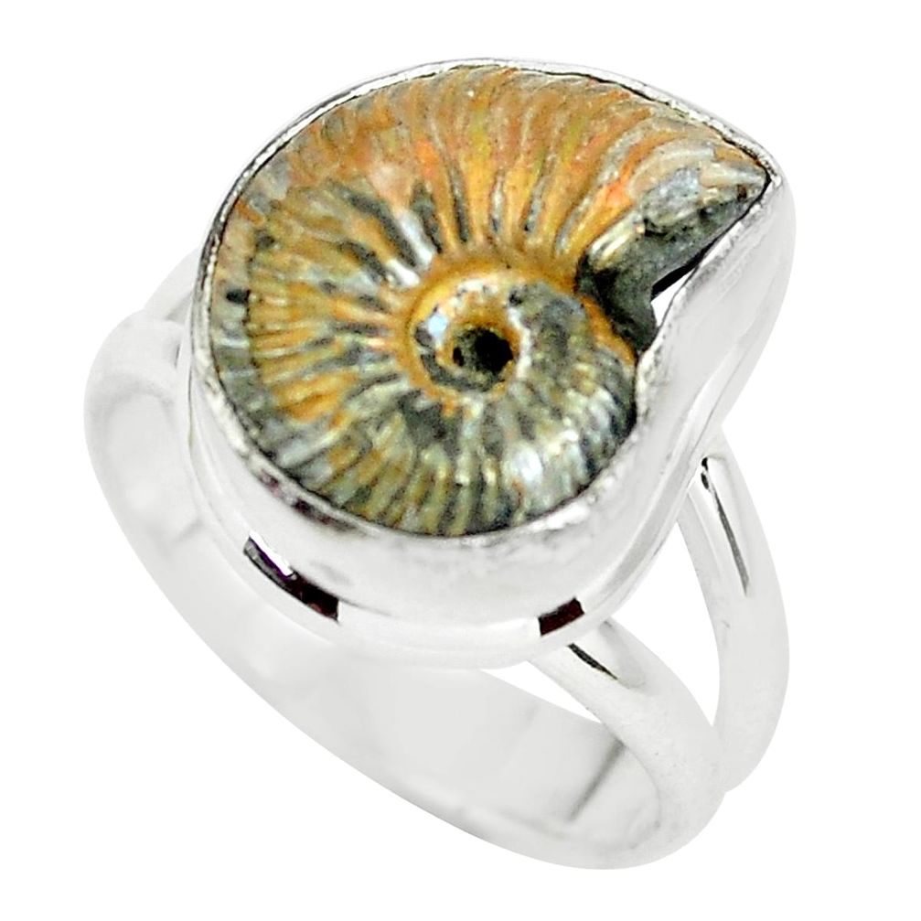 925 silver natural russian jurassic opal ammonite solitaire ring size 7.5 p64730