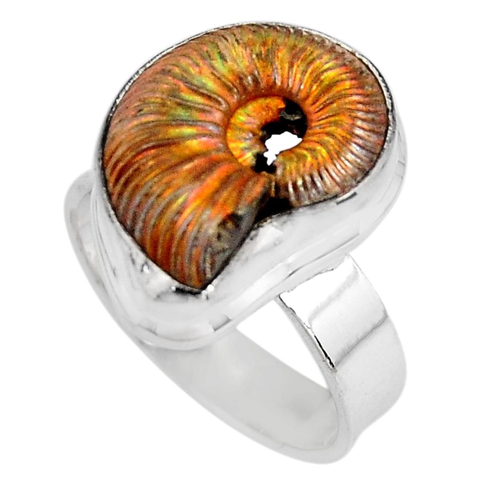 925 silver natural russian jurassic opal ammonite solitaire ring size 6.5 p90339