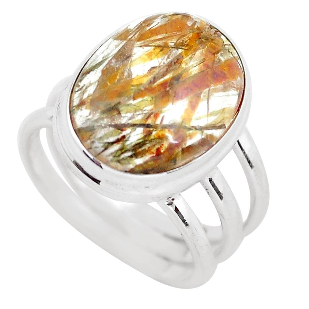 925 silver 11.02cts natural tourmaline rutile oval solitaire ring size 7 p55576