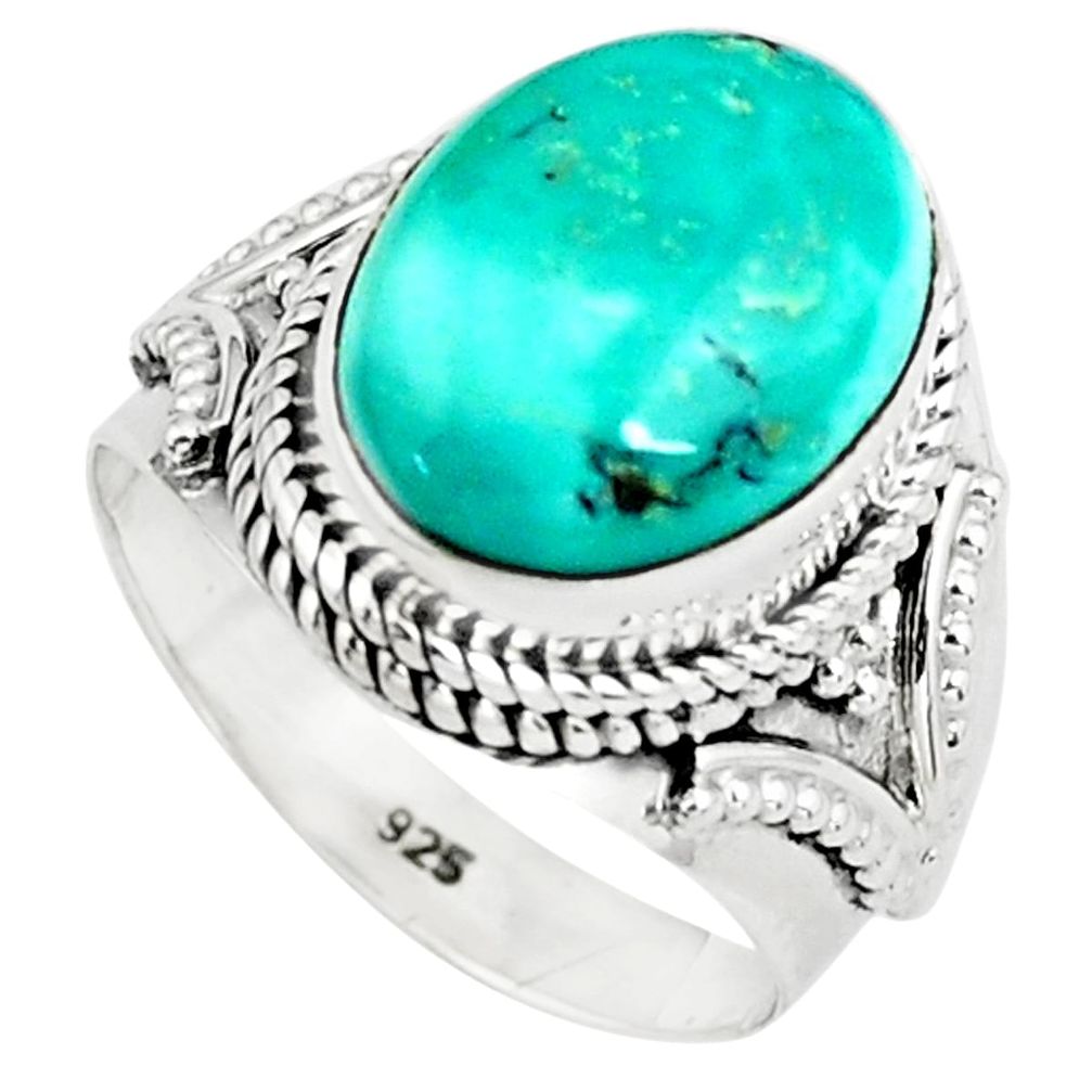 925 silver 6.26cts natural turquoise tibetan oval solitaire ring size 7.5 p78735