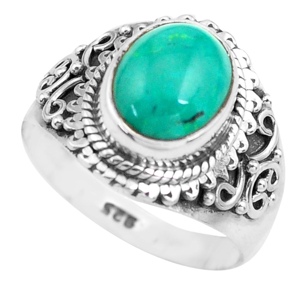 925 silver 4.30cts natural turquoise tibetan solitaire ring size 7.5 p71831