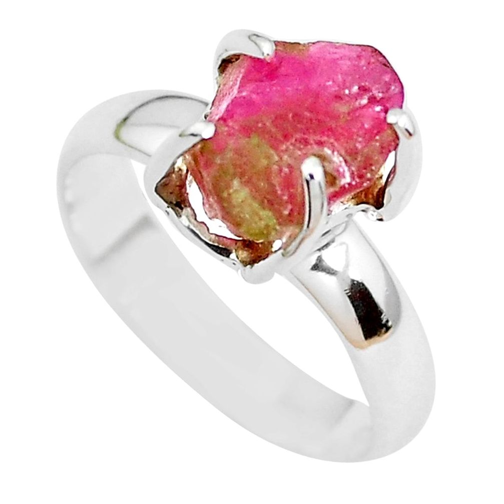 925 silver natural watermelon tourmaline rough solitaire ring size 6 p48445