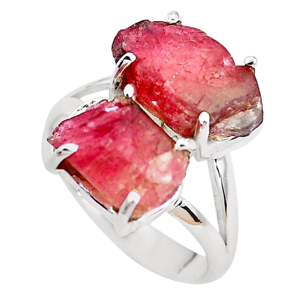 925 silver natural watermelon tourmaline rough solitaire ring size 8 p48519