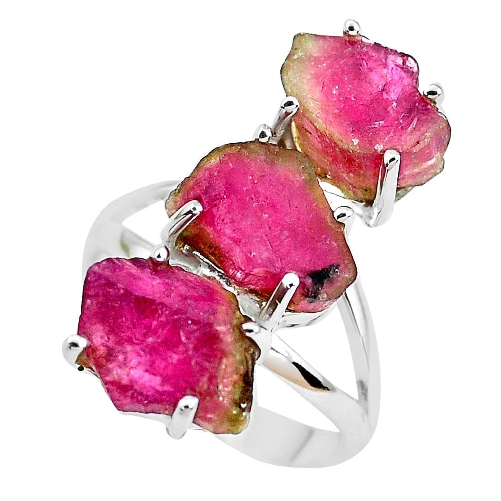 925 silver natural watermelon tourmaline rough solitaire ring size 7 p48523