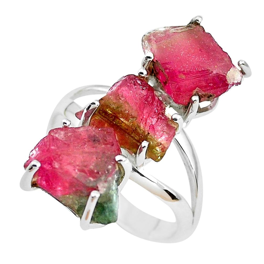 925 silver natural watermelon tourmaline rough solitaire ring size 8 p48532