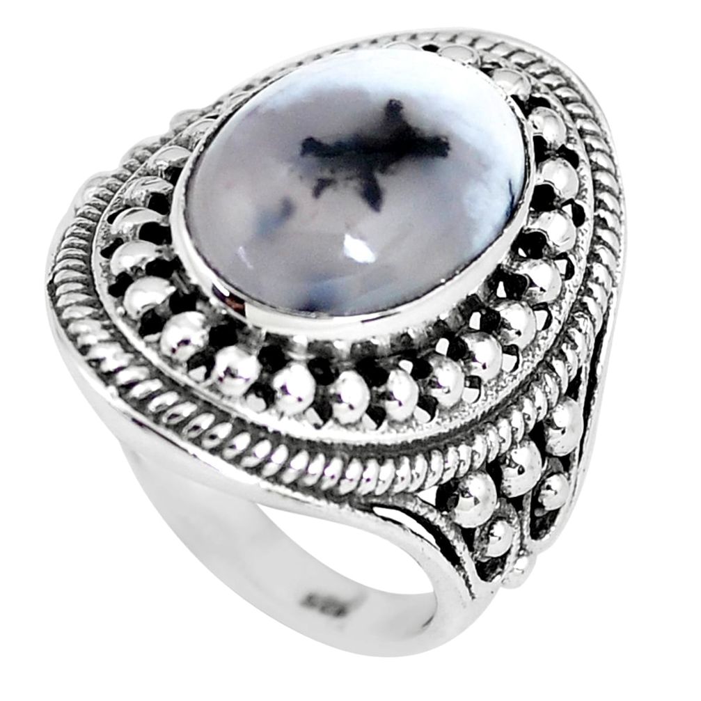 925 silver 5.98cts natural white dendrite opal solitaire ring size 7.5 p56036
