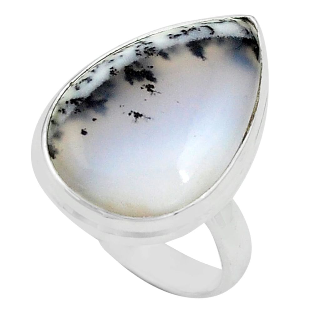 925 silver 14.47cts natural white dendrite opal solitaire ring size 8 p80524