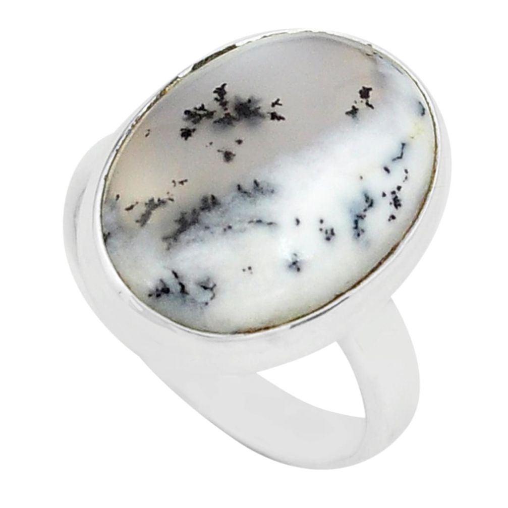 925 silver 14.68cts natural white dendrite opal solitaire ring size 8 p80530