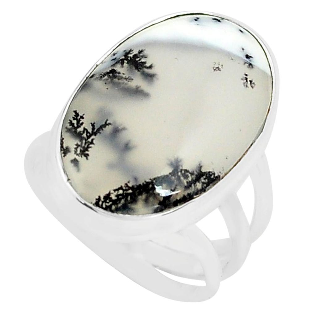 925 silver 15.02cts natural white dendrite opal solitaire ring size 6.5 p80533