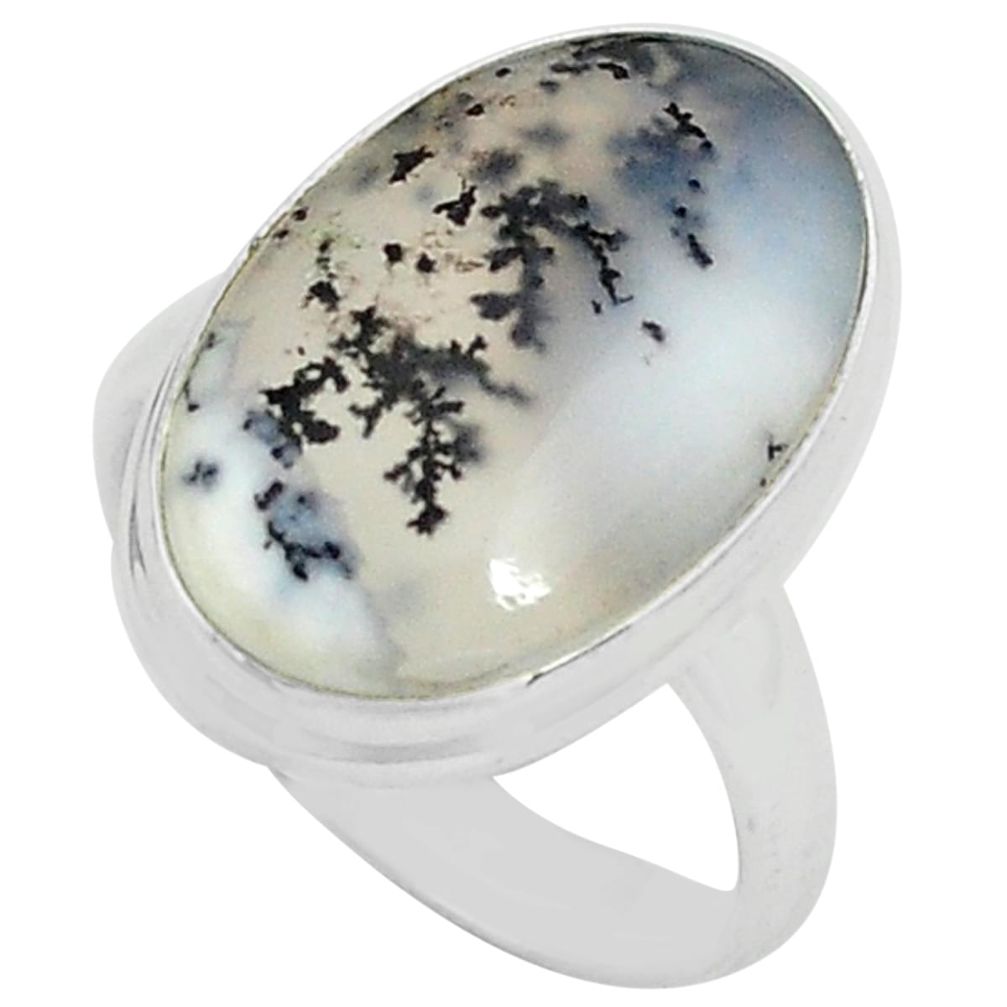 925 silver 12.12cts natural white dendrite opal solitaire ring size 6.5 p80537