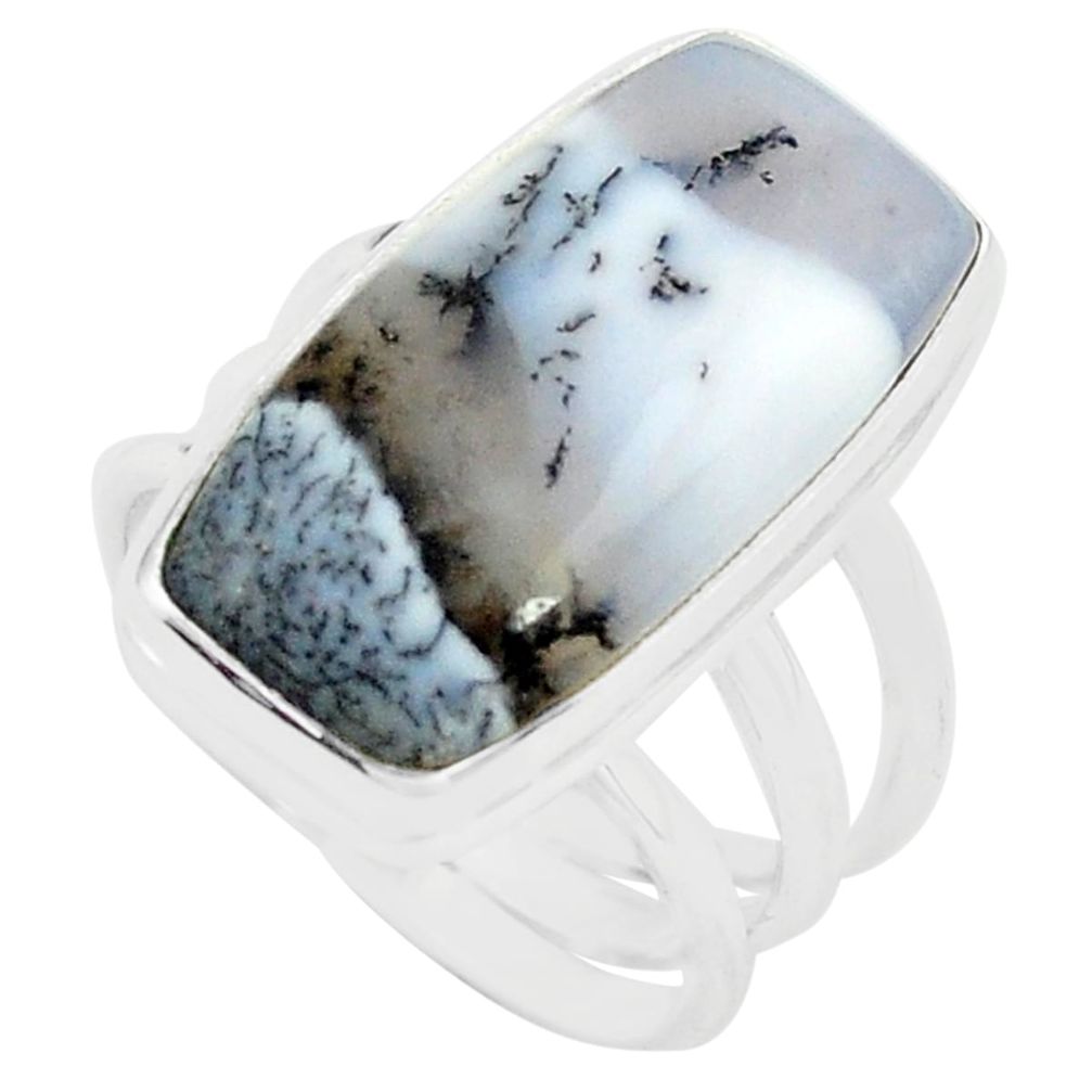925 silver 11.37cts natural white dendrite opal solitaire ring size 7 p80540