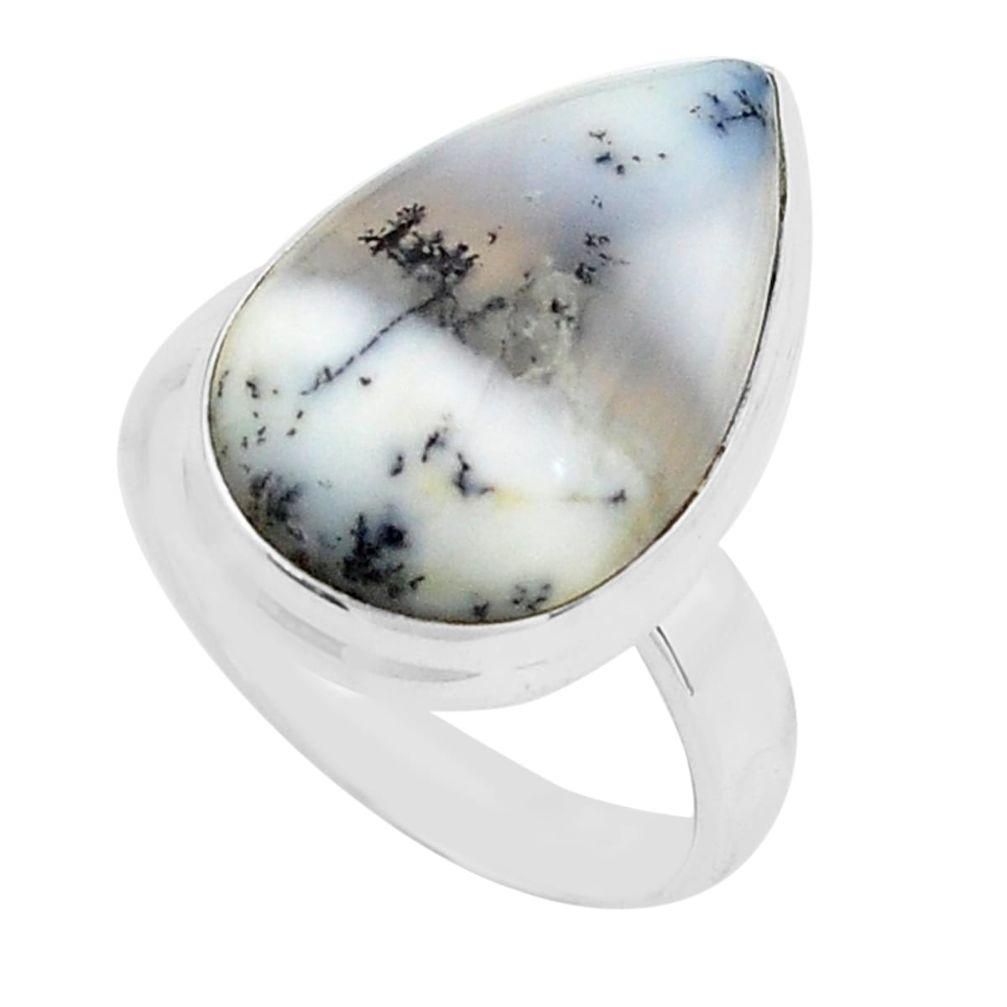 925 silver 14.40cts natural white dendrite opal solitaire ring size 8.5 p80784