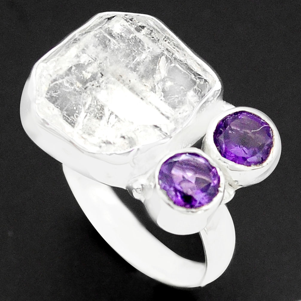925 silver 9.42cts natural white herkimer diamond amethyst ring size 6 p74048