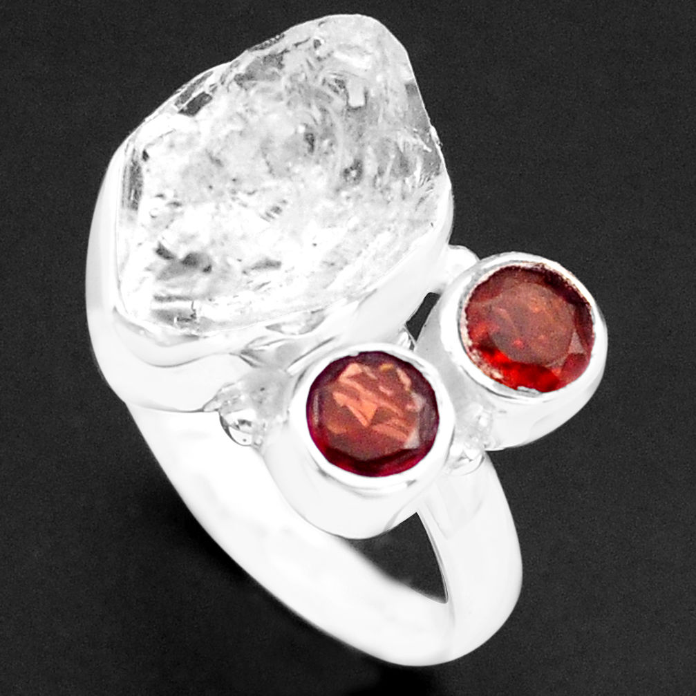 925 silver 9.10cts natural white herkimer diamond garnet ring size 7 p74060