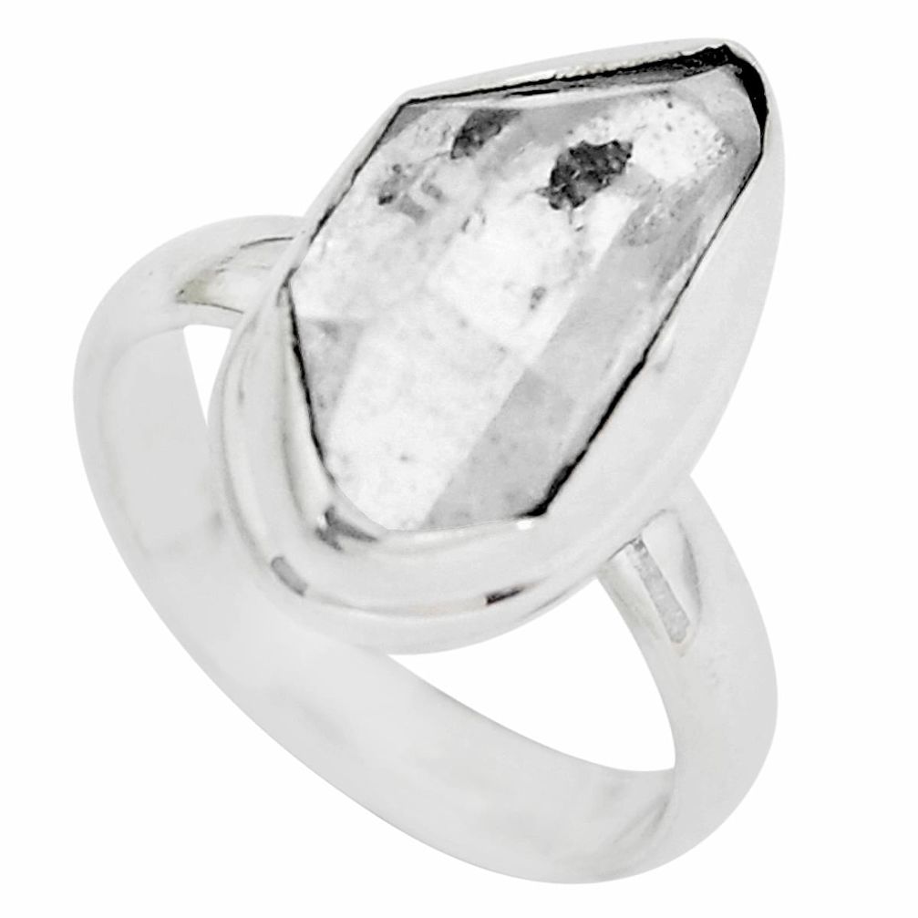 925 silver 8.77cts natural white herkimer diamond solitaire ring size 7.5 d31454