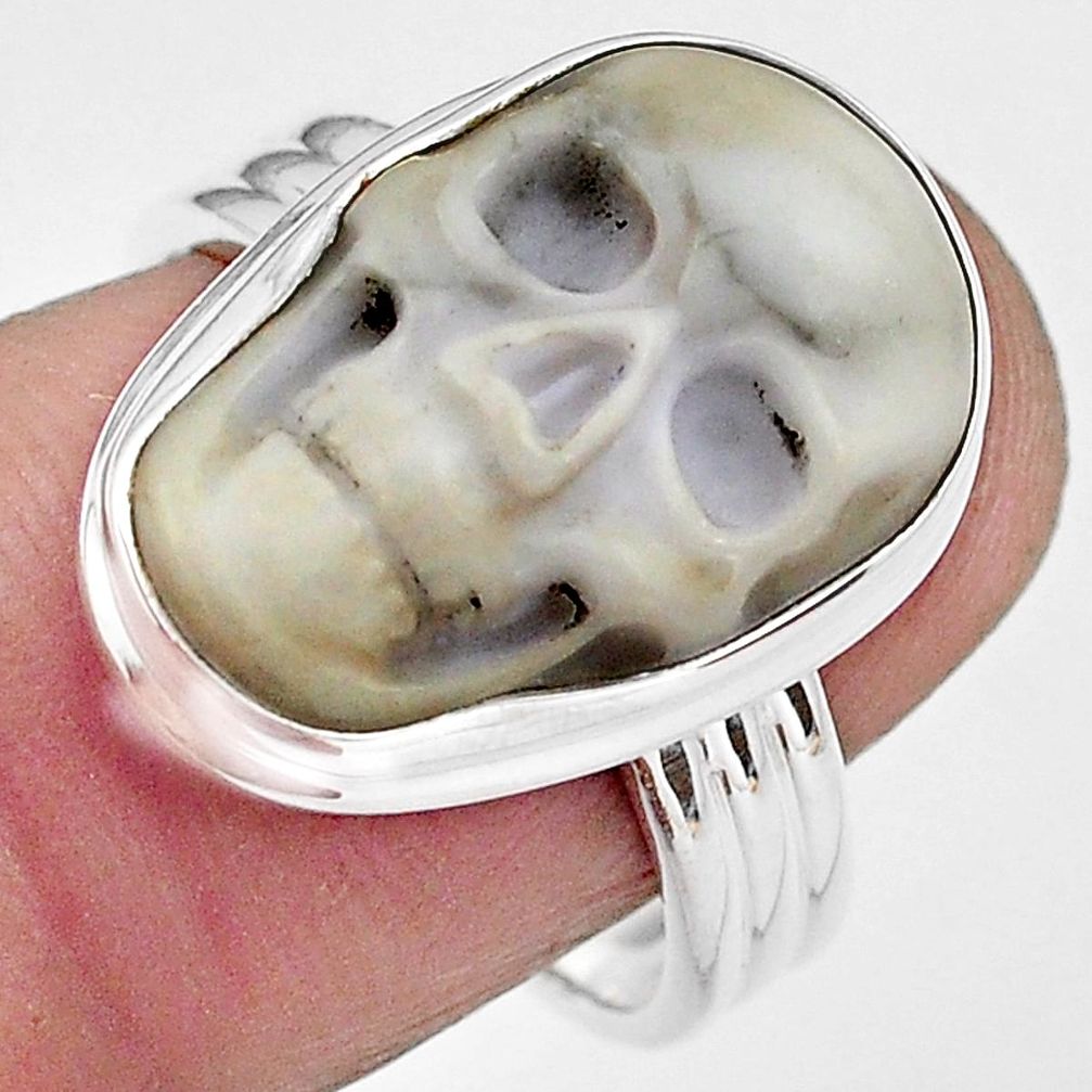 925 silver 10.81cts natural white howlite skull solitaire ring size 8 p88236