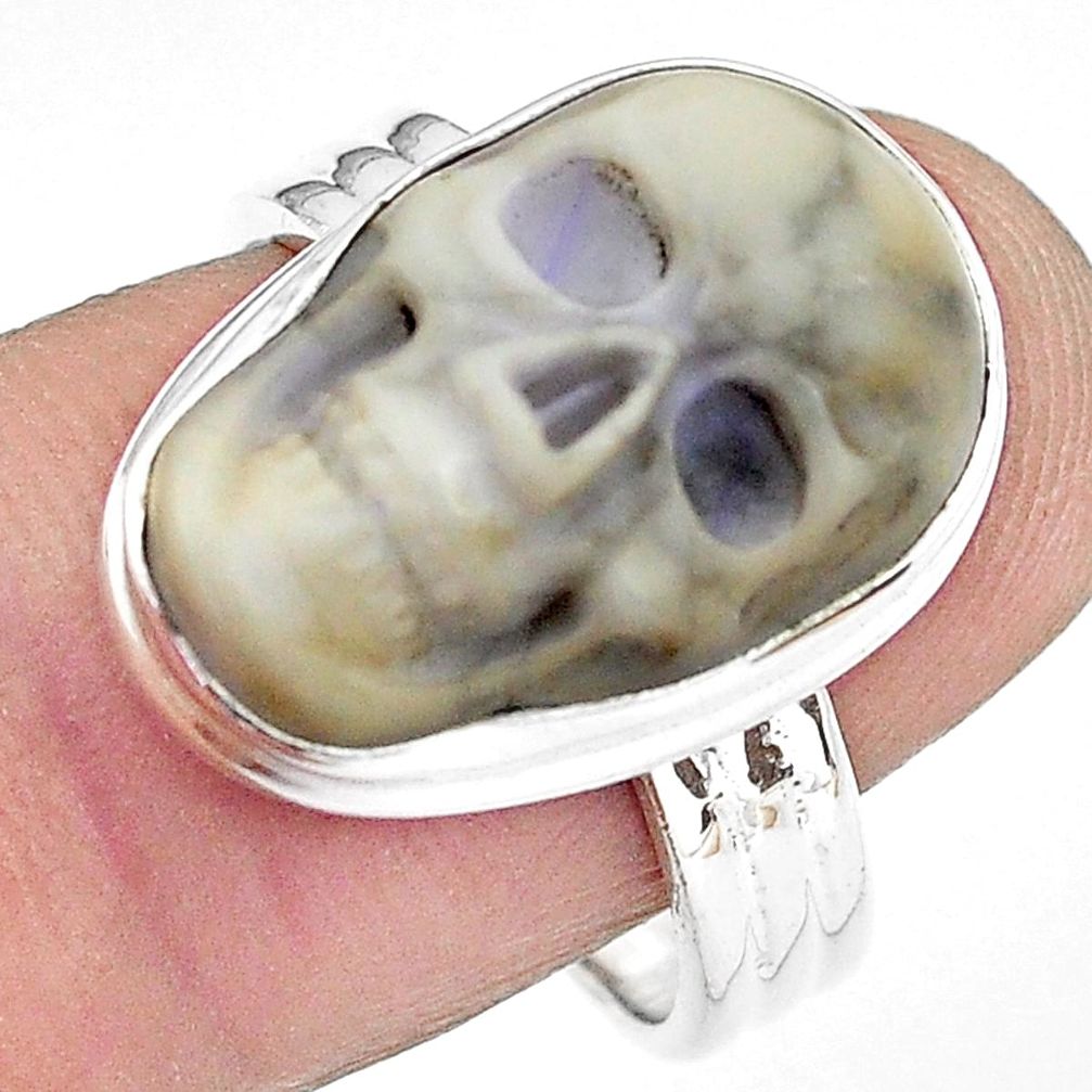 925 silver 10.79cts natural white howlite skull solitaire ring size 8.5 p88240