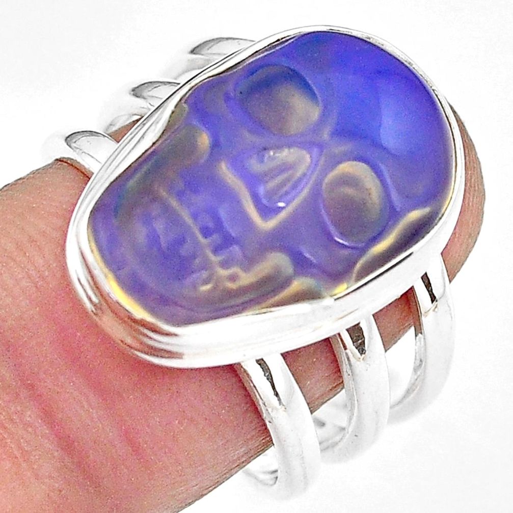 925 silver 10.38cts natural white opalite skull solitaire ring size 8 p88224