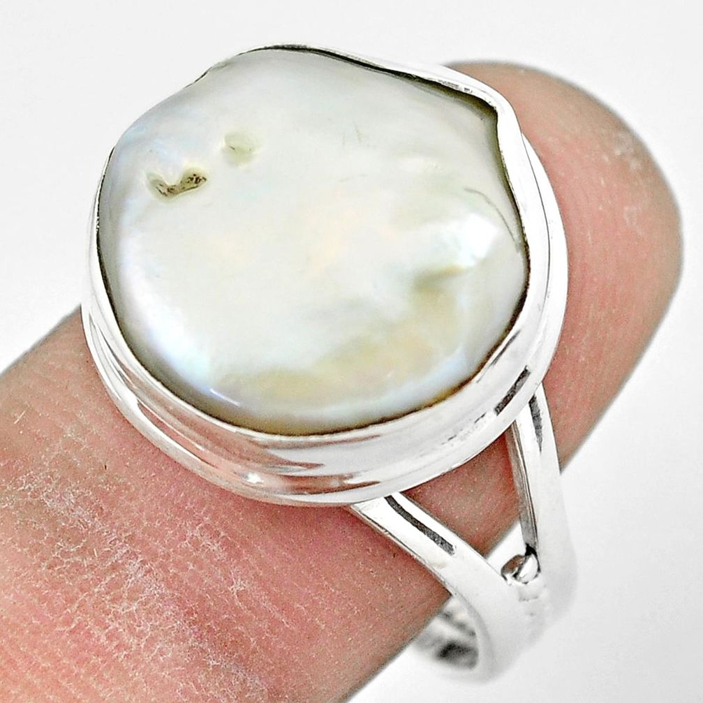 925 silver 13.24cts natural white pearl solitaire ring jewelry size 9 p61675