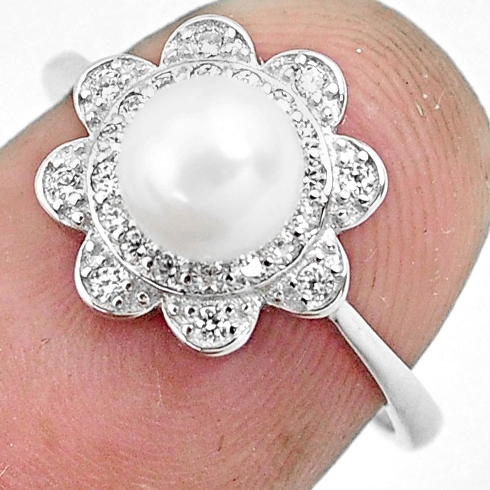 925 silver 2.13cts natural white pearl topaz round solitaire ring size 6.5 c1207