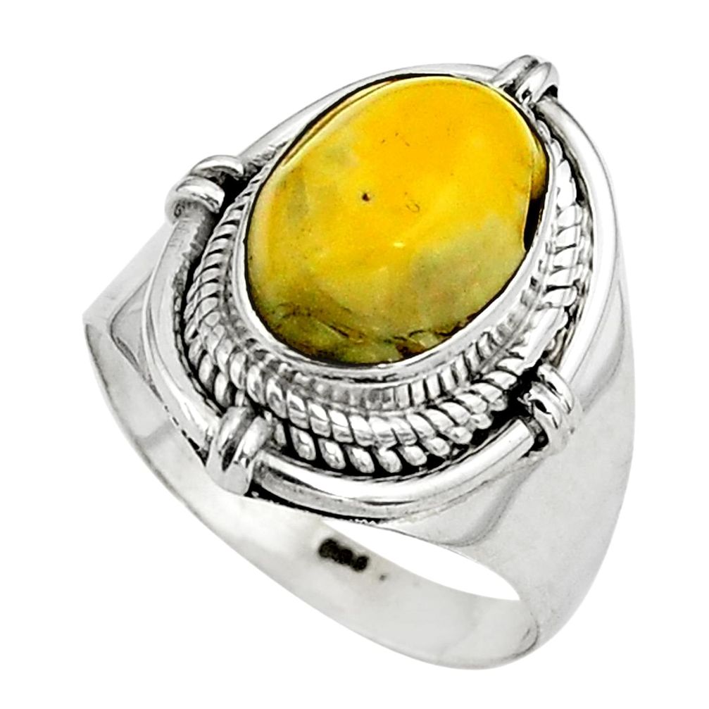 925 silver 4.53cts natural yellow amber bone oval solitaire ring size 7.5 p80977