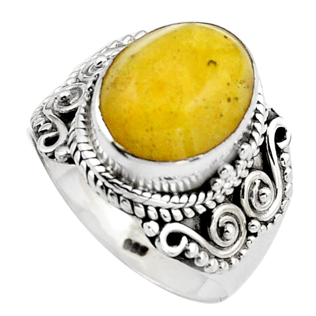 925 silver 5.31cts natural yellow amber bone oval solitaire ring size 7.5 p88855