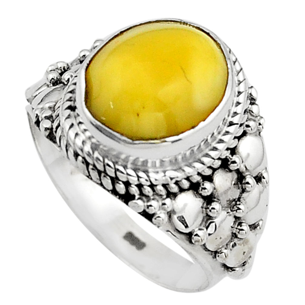 925 silver 5.11cts natural yellow amber bone oval solitaire ring size 7 p88860