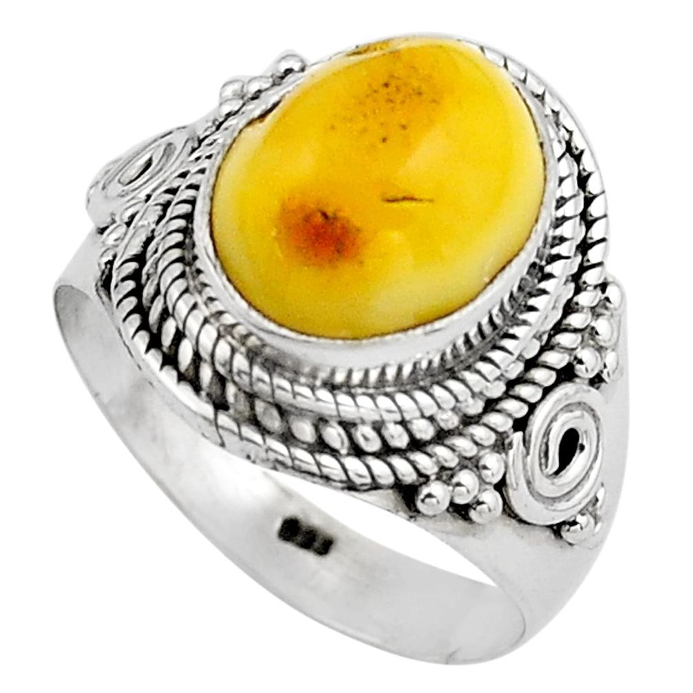 925 silver 4.94cts natural yellow amber bone solitaire ring size 7.5 p88858