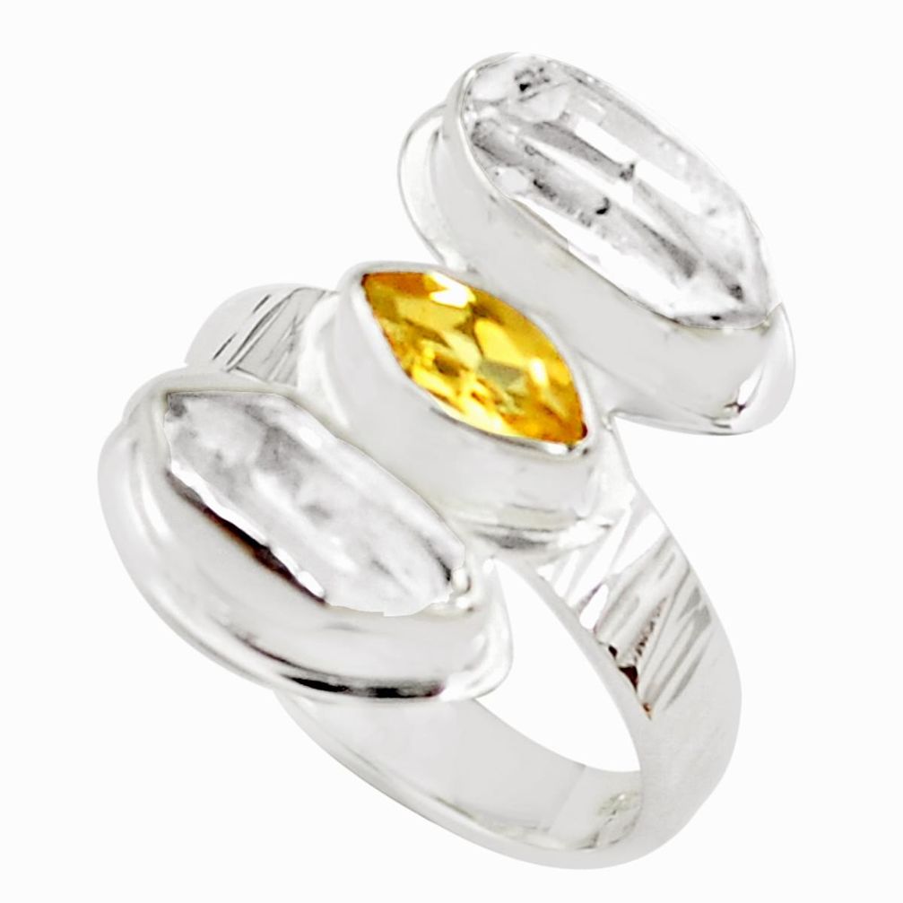 925 silver 9.10cts natural yellow citrine herkimer diamond ring size 8 p70904