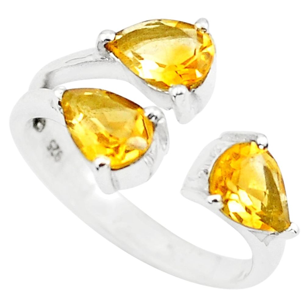 925 silver 3.92cts natural yellow citrine pear adjustable ring size 6.5 p73395