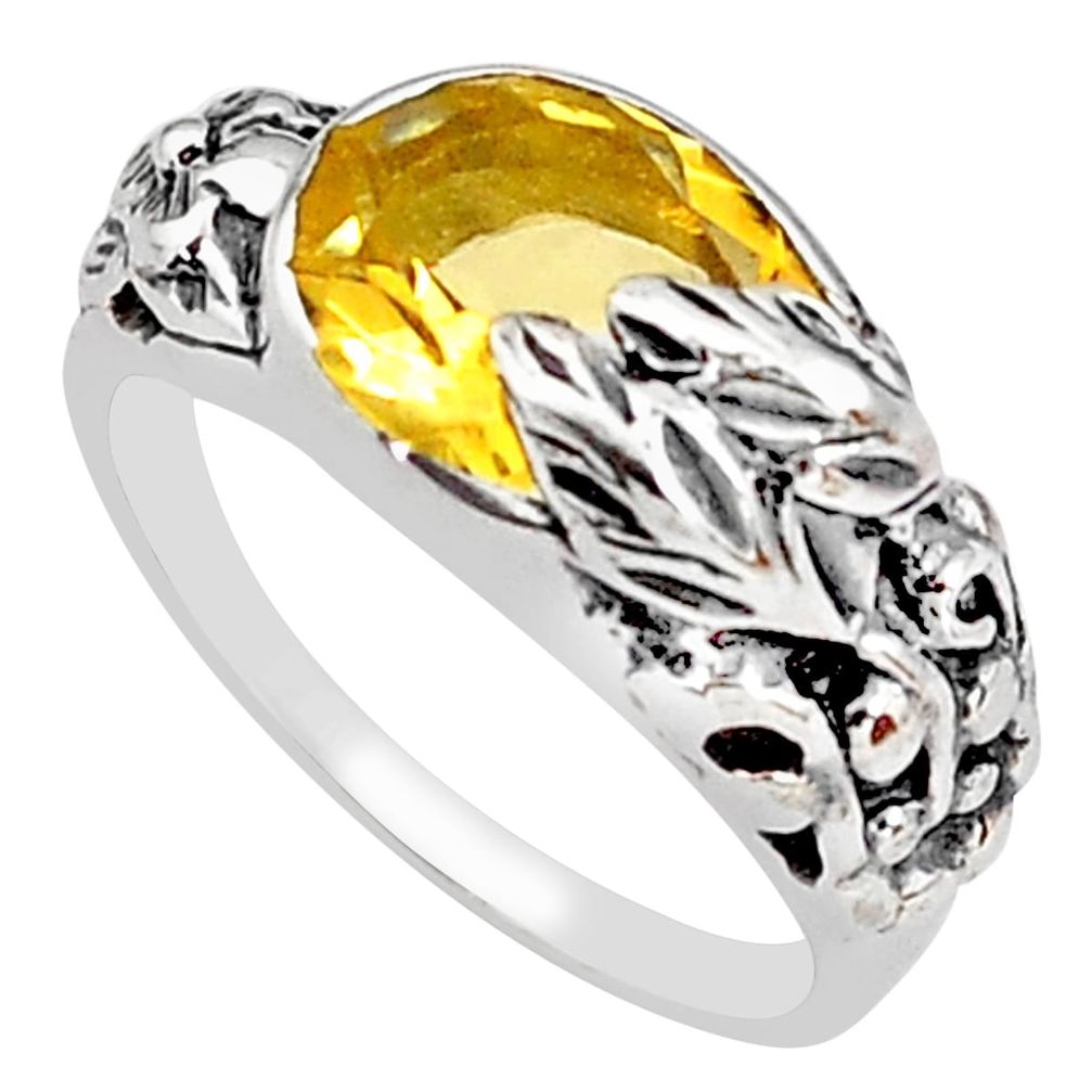 925 silver 4.21cts natural yellow citrine solitaire flower ring size 6 p81631