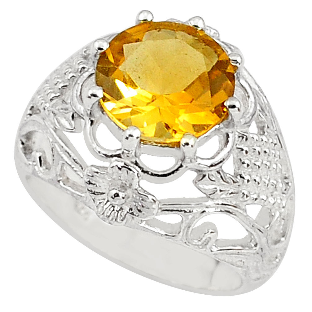 925 silver 5.42cts natural yellow citrine solitaire ring jewelry size 5.5 p81688