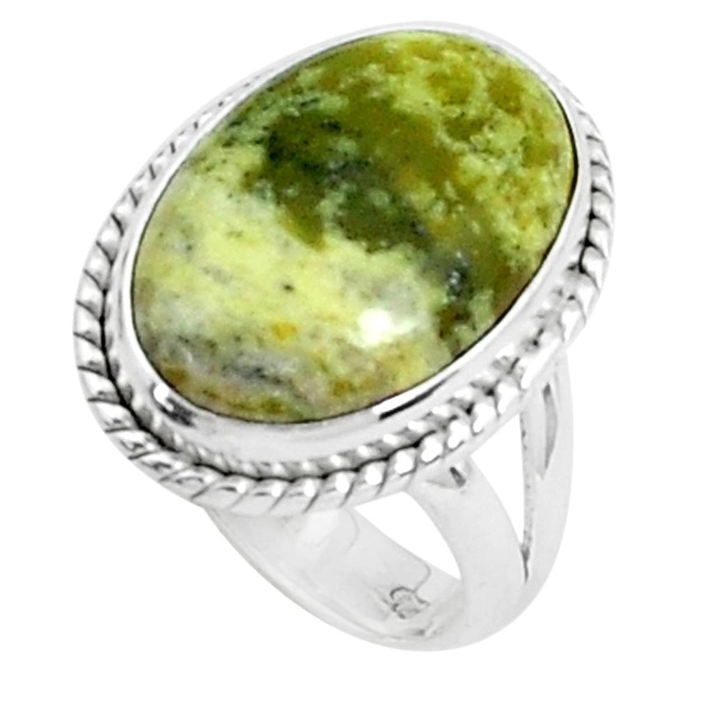 925 silver 9.85cts natural yellow lizardite oval solitaire ring size 5.5 p45905