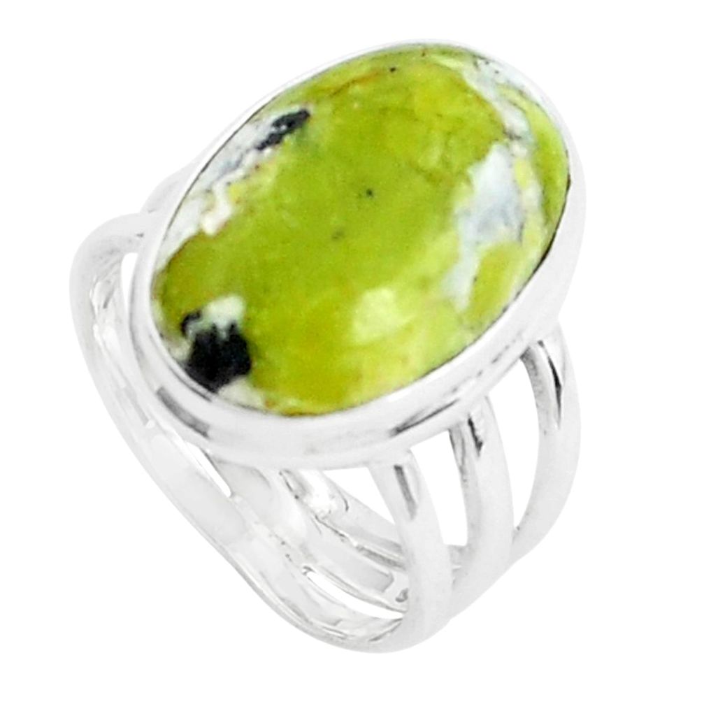 925 silver 14.12cts natural yellow lizardite solitaire ring size 8.5 p45916