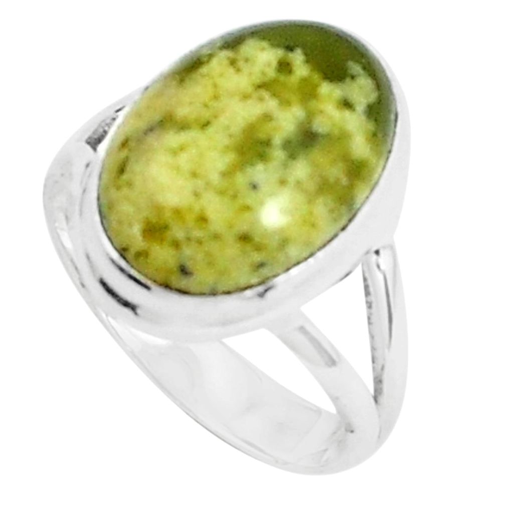 925 silver 9.47cts natural yellow lizardite solitaire ring size 7.5 p45920